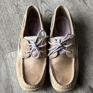 Sperry Beige and Pink Sequins Leather Boat Shoes